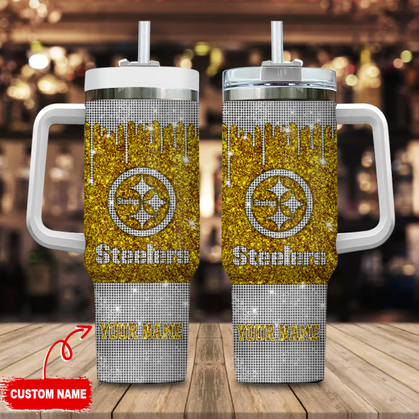 Pittsburgh Steelers NFL Glitter and Diamonds Bling Custom Stanley Quencher 30oz-40oz Stainless Steel Tumbler Hot And Cold Tumbler