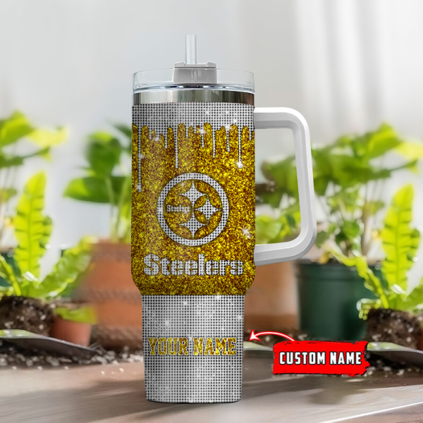 Pittsburgh Steelers NFL Glitter and Diamonds Bling Custom Stanley Quencher 30oz-40oz Stainless Steel Tumbler Hot And Cold Tumbler - Image 2