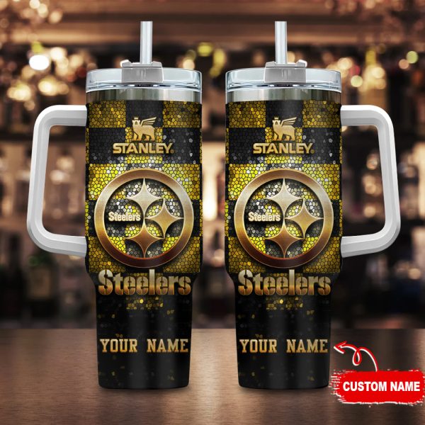 Pittsburgh Steelers NFL Glitter Golden Logo Custom Stanley Quencher 30oz-40oz Stainless Steel Tumbler Hot And Cold Tumbler