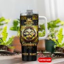 Pittsburgh Steelers NFL Glitter Golden Logo Custom Stanley Quencher 30oz-40oz Stainless Steel Tumbler Hot And Cold Tumbler
