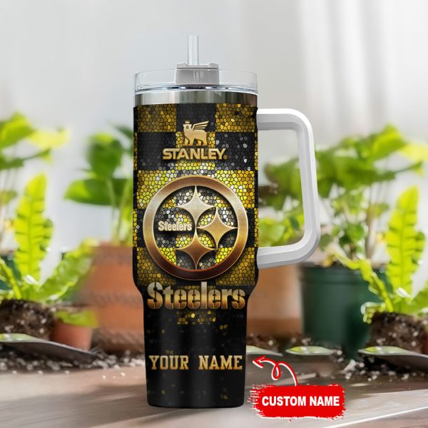 Pittsburgh Steelers NFL Glitter Golden Logo Custom Stanley Quencher 30oz-40oz Stainless Steel Tumbler Hot And Cold Tumbler - Image 2