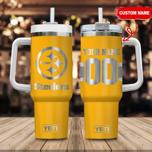 Pittsburgh Steelers NFL Laser Engraved Effect Custom Stanley Quencher 30oz-40oz Stainless Steel Tumbler Hot And Cold Tumbler