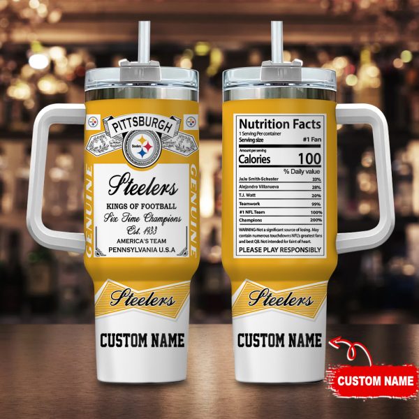 Pittsburgh Steelers NFL Nutrition Facts Custom Stanley Quencher 30oz-40oz Stainless Steel Tumbler Hot And Cold Tumbler