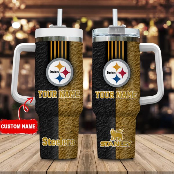Pittsburgh Steelers NFL Leather Effect Custom Stanley Quencher 30oz-40oz Stainless Steel Tumbler Hot And Cold Tumbler