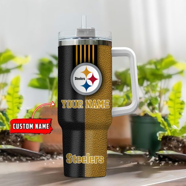 Pittsburgh Steelers NFL Leather Effect Custom Stanley Quencher 30oz-40oz Stainless Steel Tumbler Hot And Cold Tumbler - Image 2