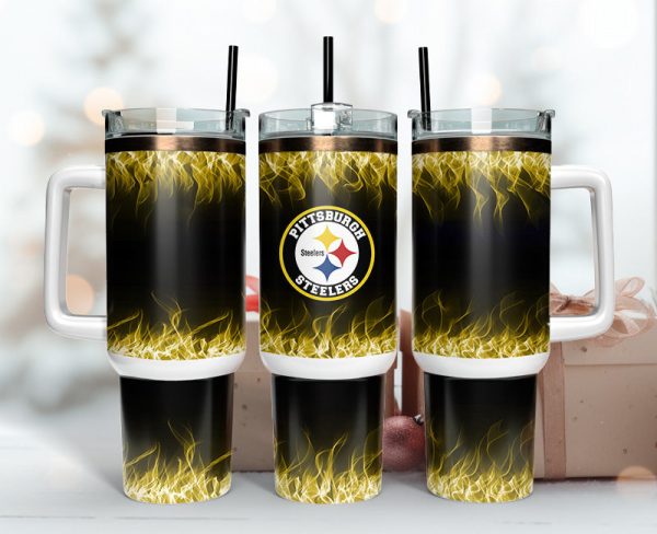 Pittsburgh Steelers NFL Fire Effect Custom Stanley Quencher 30oz-40oz Stainless Steel Tumbler Hot And Cold Tumbler