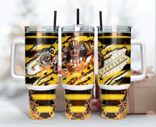 Pittsburgh Steelers NFL Mascot Custom Stanley Quencher 30oz-40oz Stainless Steel Tumbler Hot And Cold Tumbler