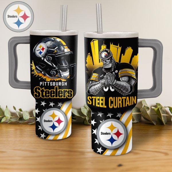 Pittsburgh Steelers Mascot NFL Custom Stanley Quencher 30oz-40oz Stainless Steel Tumbler Hot And Cold Tumbler