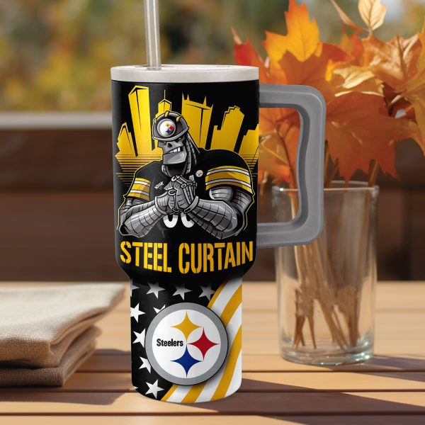 Pittsburgh Steelers Mascot NFL Custom Stanley Quencher 30oz-40oz Stainless Steel Tumbler Hot And Cold Tumbler - Image 2