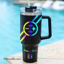 Pittsburgh Steelers NFL Hologram Logo Custom Stanley Quencher 30oz-40oz Stainless Steel Tumbler Hot And Cold Tumbler