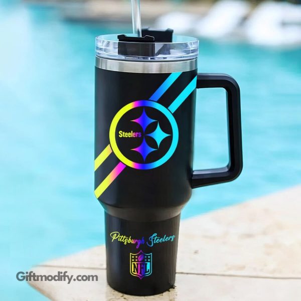 Pittsburgh Steelers NFL Hologram Logo Custom Stanley Quencher 30oz-40oz Stainless Steel Tumbler Hot And Cold Tumbler - Image 2