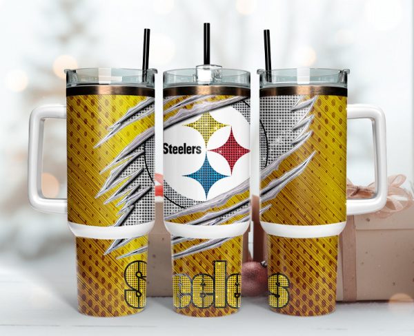 Pittsburgh Steelers NFL Bling Effect Custom Stanley Quencher 30oz-40oz Stainless Steel Tumbler Hot And Cold Tumbler