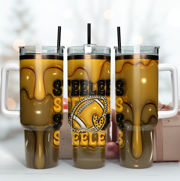 Pittsburgh Steelers NFL 3D Inflated Puff Effect Custom Stanley Quencher 30oz-40oz Stainless Steel Tumbler Hot And Cold Tumbler