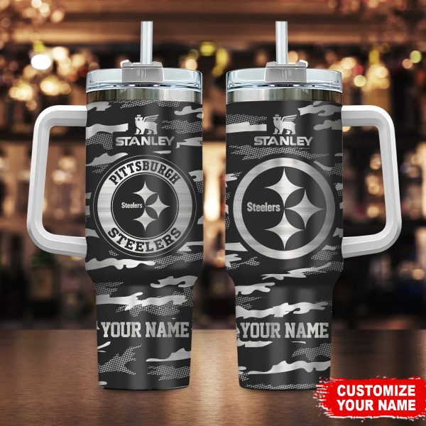 Pittsburgh Steelers NFL Camo Pattern Custom Stanley Quencher 30oz-40oz Stainless Steel Tumbler Hot And Cold Tumbler