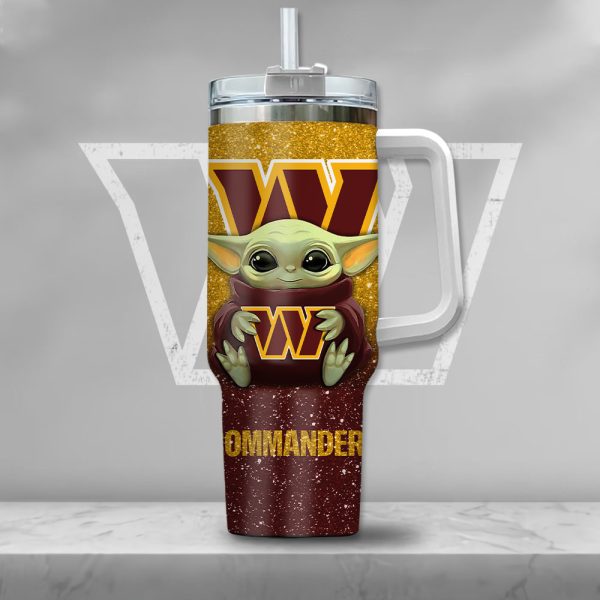 NFL Washington Commanders Baby Yoda Custom Stanley Quencher 30oz-40oz Stainless Steel Tumbler Hot And Cold Tumbler - Image 2