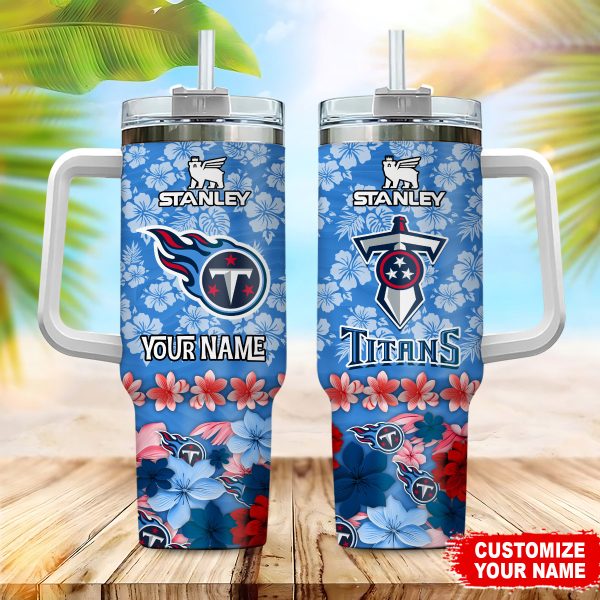 Tennessee Titans NFL Tropical Floral Custom Stanley Quencher 30oz-40oz Stainless Steel