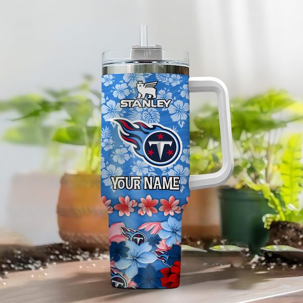 Tennessee Titans NFL Tropical Floral Custom Stanley Quencher 30oz-40oz Stainless Steel - Image 2
