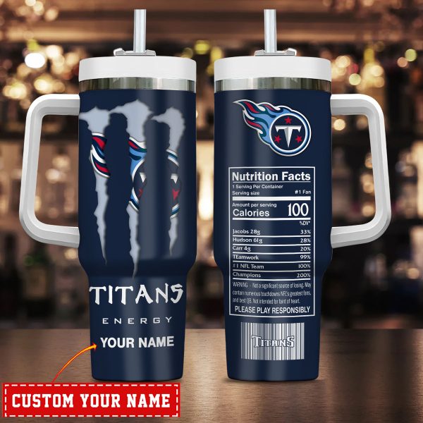 Tennessee Titans NFL Energy Nutrition Facts Custom Stanley Quencher 30oz-40oz Stainless Steel Tumbler Hot And Cold Tumbler