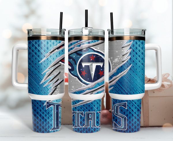 Tennessee Titans NFL Bling Effect Custom Stanley Quencher 30oz-40oz Stainless Steel Tumbler Hot And Cold Tumbler