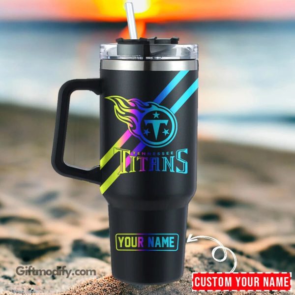 Tennessee Titans NFL Hologram Logo Custom Stanley Quencher 30oz-40oz Stainless Steel Tumbler Hot And Cold Tumbler
