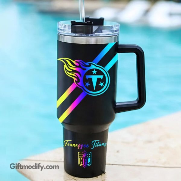 Tennessee Titans NFL Hologram Logo Custom Stanley Quencher 30oz-40oz Stainless Steel Tumbler Hot And Cold Tumbler - Image 2