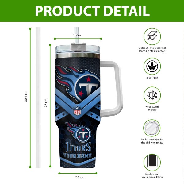 Tennessee Titans NFL Custom Stanley Quencher 30oz-40oz Stainless Steel Tumbler Hot And Cold Tumbler - Image 2
