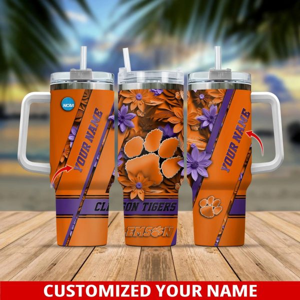 Clemson Tigers NCAA Custom Stanley Quencher 30oz-40oz Stainless Steel Tumbler Hot And Cold Tumbler