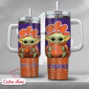 NCAA Clemson Tigers Baby Yoda Custom Stanley Quencher 30oz-40oz Stainless Steel Tumbler Hot And Cold Tumbler