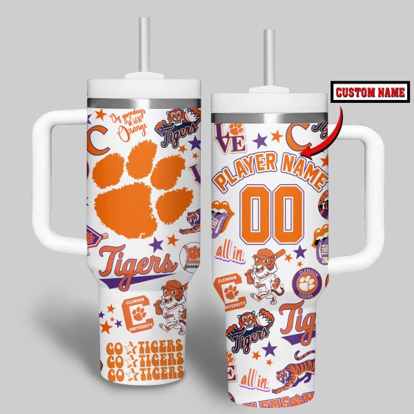 Clemson Tigers basketball NCAA Custom Stanley Quencher 30oz-40oz Stainless Steel Tumbler Hot And Cold Tumbler