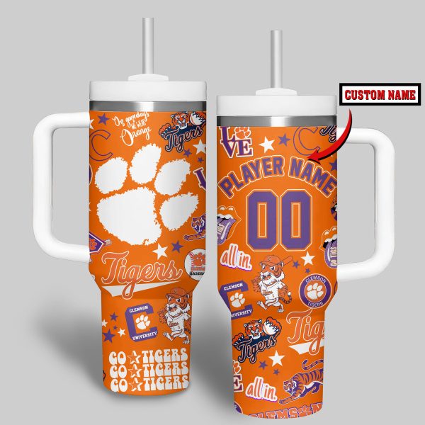 Clemson Tigers basketball NCAA Custom Stanley Quencher 30oz-40oz Stainless Steel Tumbler Hot And Cold Tumbler - Image 2