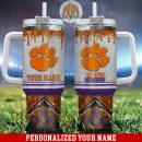 Clemson Tigers Glitter NCAA Custom Stanley Quencher 30oz-40oz Stainless Steel Tumbler Hot And Cold Tumbler