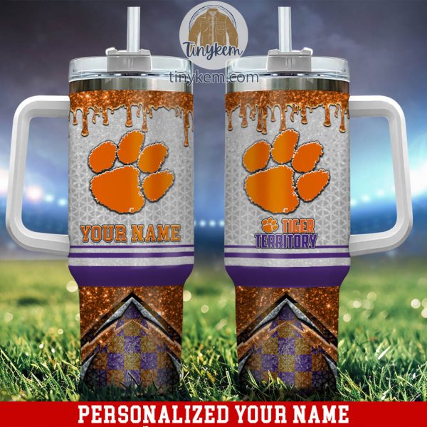 Clemson Tigers Glitter NCAA Custom Stanley Quencher 30oz-40oz Stainless Steel Tumbler Hot And Cold Tumbler