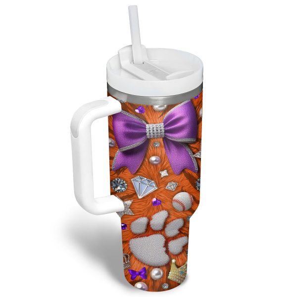 Clemson Tigers basketball NCAA Custom Stanley Quencher 30oz-40oz Stainless Steel Tumbler Hot And Cold Tumbler - Image 2