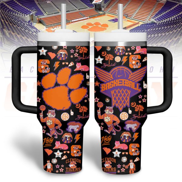 Clemson Tigers basketball NCAA Custom Stanley Quencher 30oz-40oz Stainless Steel Tumbler Hot And Cold Tumbler