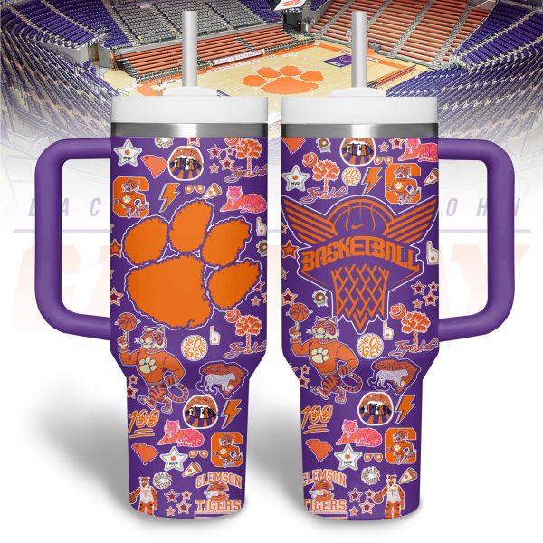 Clemson Tigers basketball NCAA Custom Stanley Quencher 30oz-40oz Stainless Steel Tumbler Hot And Cold Tumbler - Image 2