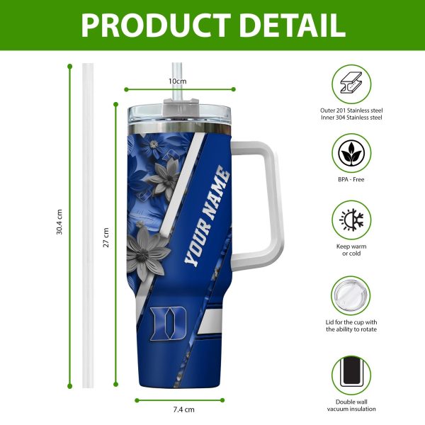 Duke Blue Devils NCAA Custom Stanley Quencher 30oz-40oz Stainless Steel Tumbler Hot And Cold Tumbler - Image 2