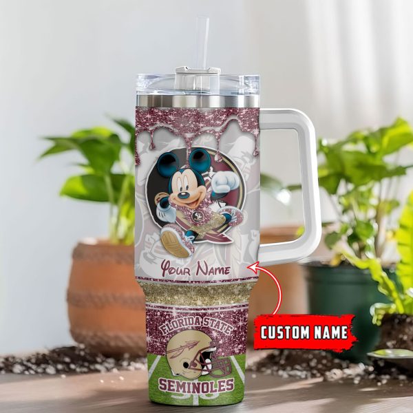 Florida State Seminoles NCAA Mickey Mouse Glitter Custom Stanley Quencher 30oz-40oz Stainless Steel Tumbler Hot And Cold Tumbler