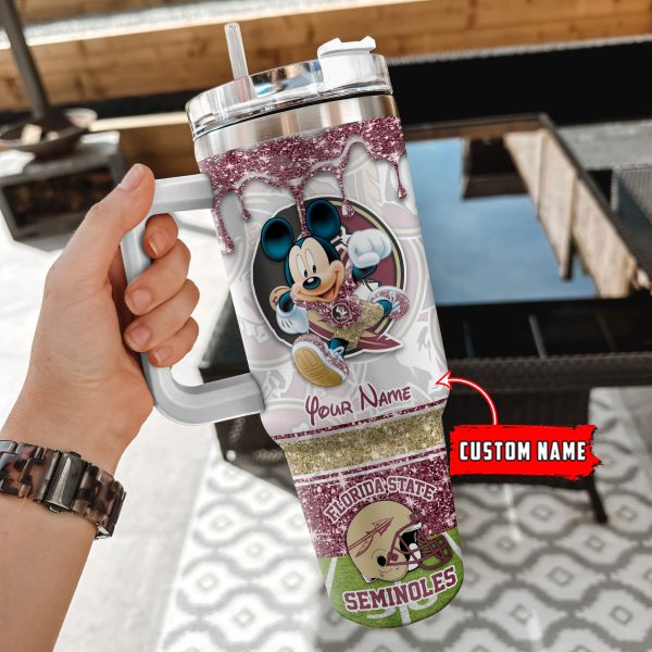 Florida State Seminoles NCAA Mickey Mouse Glitter Custom Stanley Quencher 30oz-40oz Stainless Steel Tumbler Hot And Cold Tumbler - Image 2