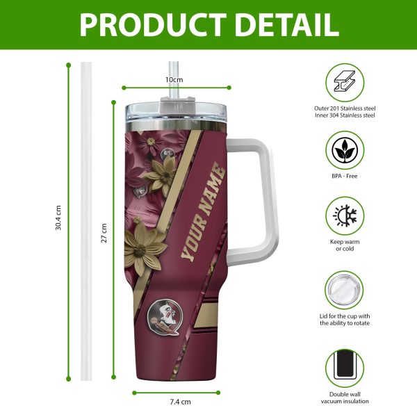 Florida State Seminoles NCAA Custom Stanley Quencher 30oz-40oz Stainless Steel Tumbler Hot And Cold Tumbler - Image 2
