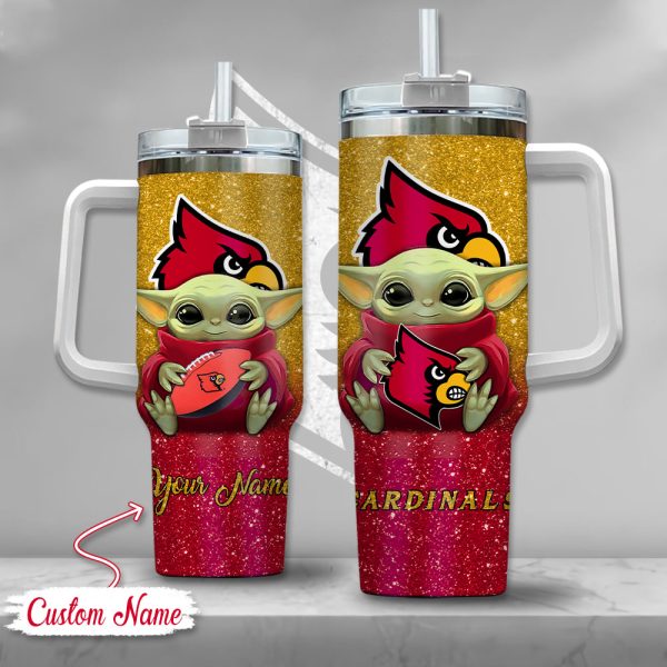 NCAA Louisville Cardinals Baby Yoda Custom Stanley Quencher 30oz-40oz Stainless Steel Tumbler Hot And Cold Tumbler