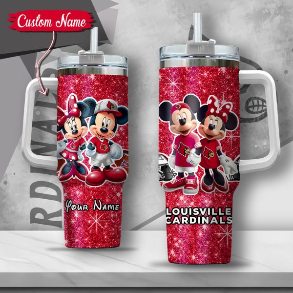 NCAA Louisville Cardinals Mickey And Minnie Couple Custom Stanley Quencher 30oz-40oz Stainless Steel Tumbler Hot And Cold Tumbler
