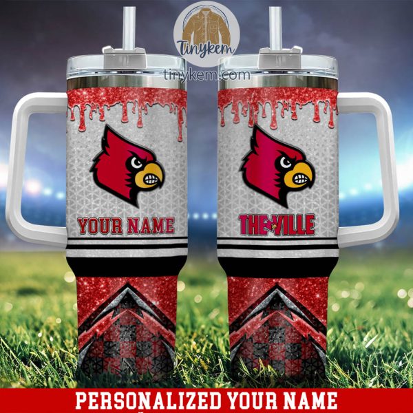 Louisville Cardinals Glitter NCAA Custom Stanley Quencher 30oz-40oz Stainless Steel Tumbler Hot And Cold Tumbler