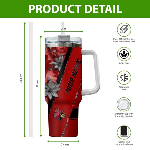 Louisville Cardinals NCAA Custom Stanley Quencher 30oz-40oz Stainless Steel Tumbler Hot And Cold Tumbler - Image 2