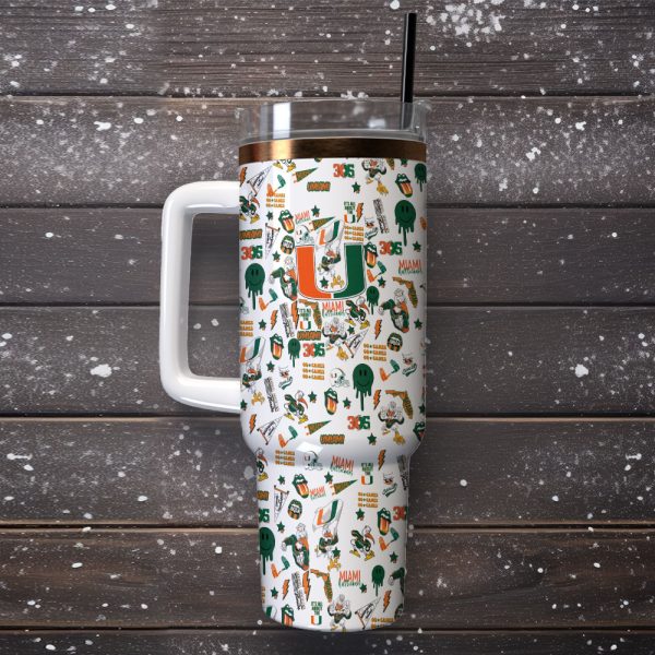 Miami Hurricanes NCAA Sports Custom Stanley Quencher 30oz-40oz Stainless Steel Tumbler Hot And Cold Tumbler - Image 2