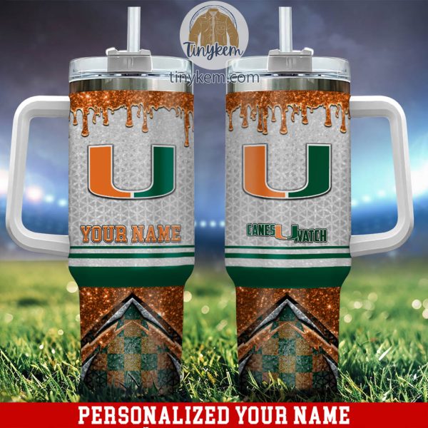 Miami Hurricanes Glitter NCAA Custom Stanley Quencher 30oz-40oz Stainless Steel Tumbler Hot And Cold Tumbler