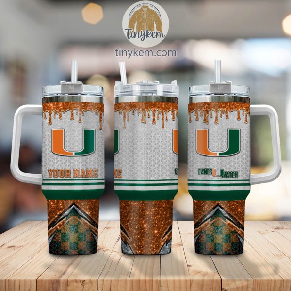 Miami Hurricanes Glitter NCAA Custom Stanley Quencher 30oz-40oz Stainless Steel Tumbler Hot And Cold Tumbler - Image 2