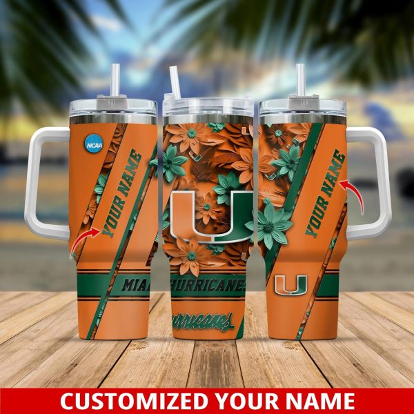 Miami Hurricanes NCAA Custom Stanley Quencher 30oz-40oz Stainless Steel Tumbler Hot And Cold Tumbler