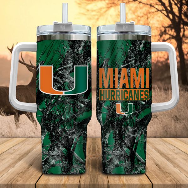 Miami Hurricanes NCAA Hunting Custom Stanley Quencher 30oz-40oz Stainless Steel Tumbler Hot And Cold Tumbler
