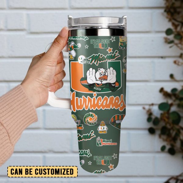 Miami Hurricanes NCAA Sport Custom Stanley Quencher 30oz-40oz Stainless Steel Tumbler Hot And Cold Tumbler - Image 2