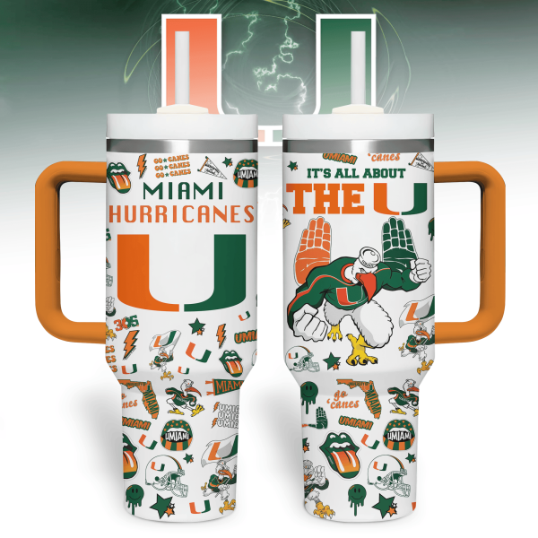 Miami Hurricanes NCAA Custom Stanley Quencher 30oz-40oz Stainless Steel Tumbler Hot And Cold Tumbler